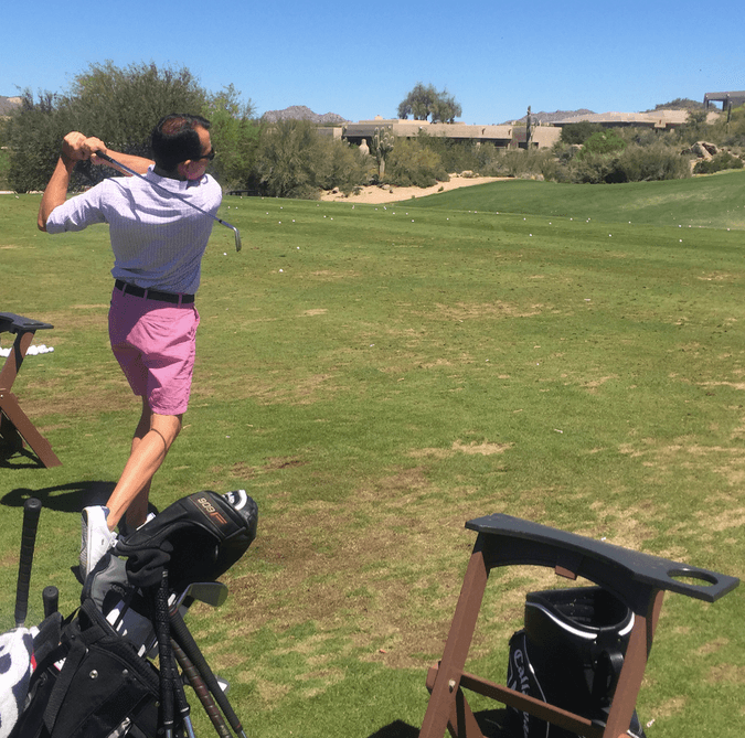 Jordan hitting balls Troon